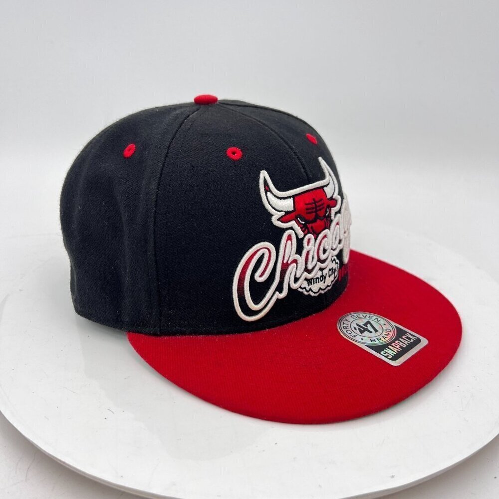 Chicago Bulls Forty Seven 47 Brand Hardwood Classic Black Red Snapback Hat - Picture 6 of 10
